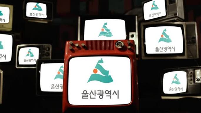 韩国蔚山旗和古着电视。