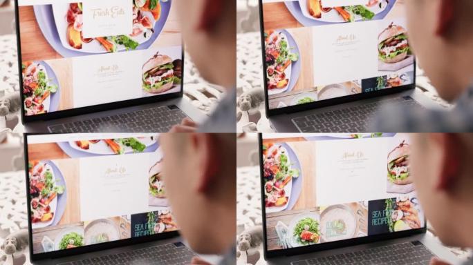 一个男人的餐厅，网页设计和计算机食品网站滚动浏览有关美国网站的工作。IT，ux和webdesign工