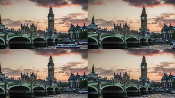 英国伦敦的大本钟和威斯敏斯特桥。