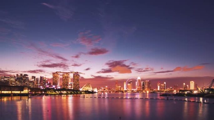 新加坡滨海湾的日夜天际线