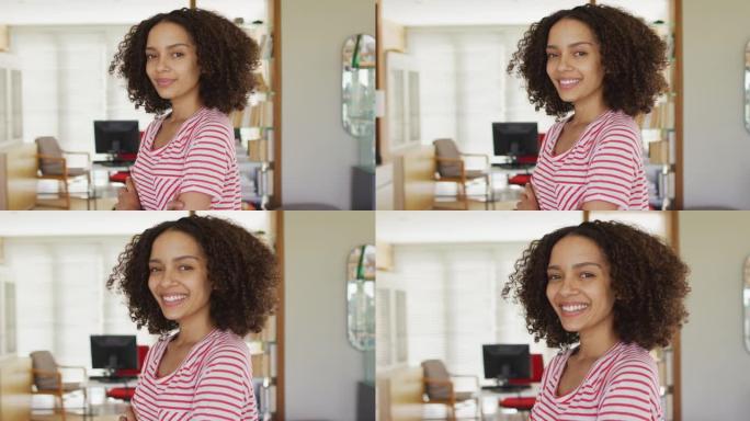非裔美国妇女的肖像向镜头微笑
