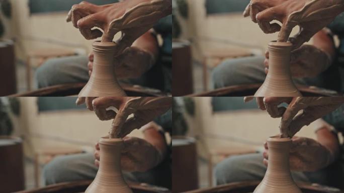 陶轮上的造型花瓶宣传片实拍视频素材