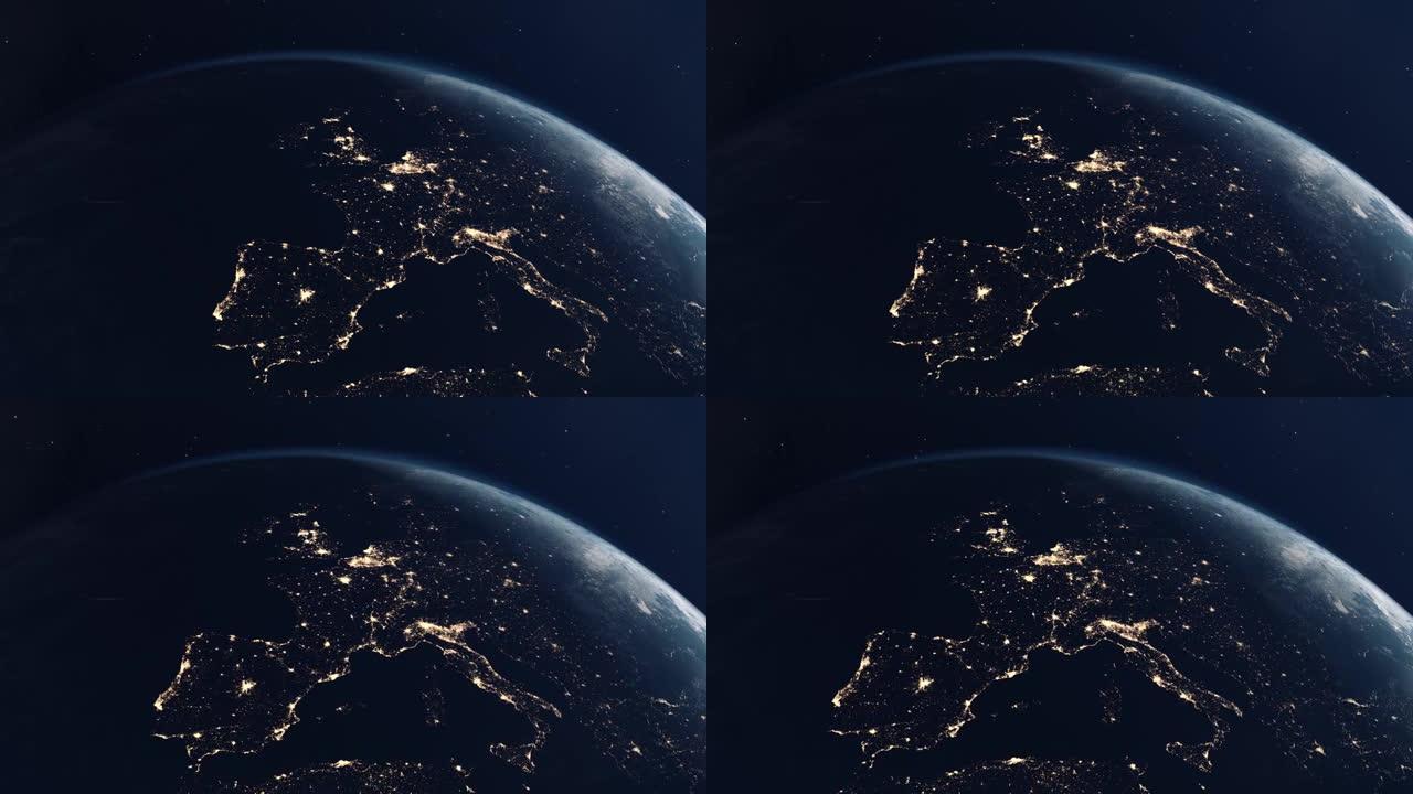 从地球轨道上看到的欧洲夜城之光