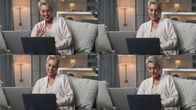 4k视频录像，一名高级妇女在笔记本电脑上进行视频通话