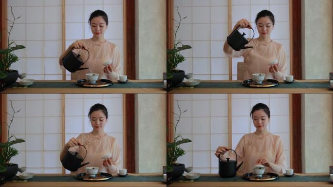 女人泡茶倒茶茶文化茶楼