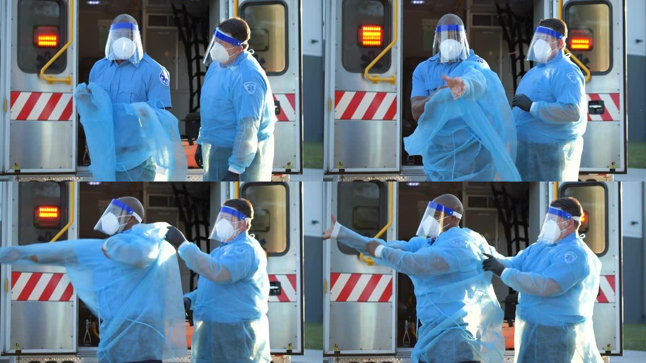 护理人员在新型冠状病毒肺炎期间穿上PPE