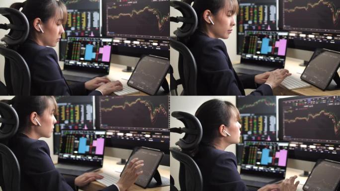 股票市场交易员在显示股票图表的计算机上进行分析