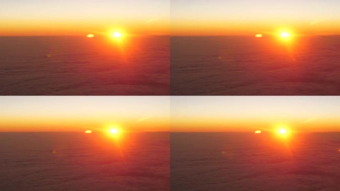 地平线上的日出海面红日海天一线