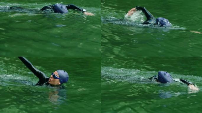 女人在湖里游泳极限冲浪水上运动员海上运动