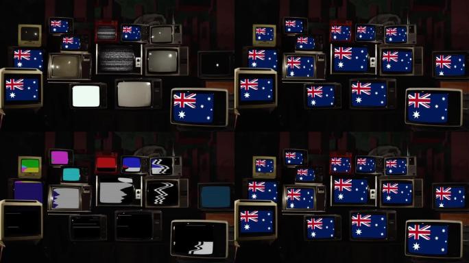 澳大利亚国旗和复古电视。