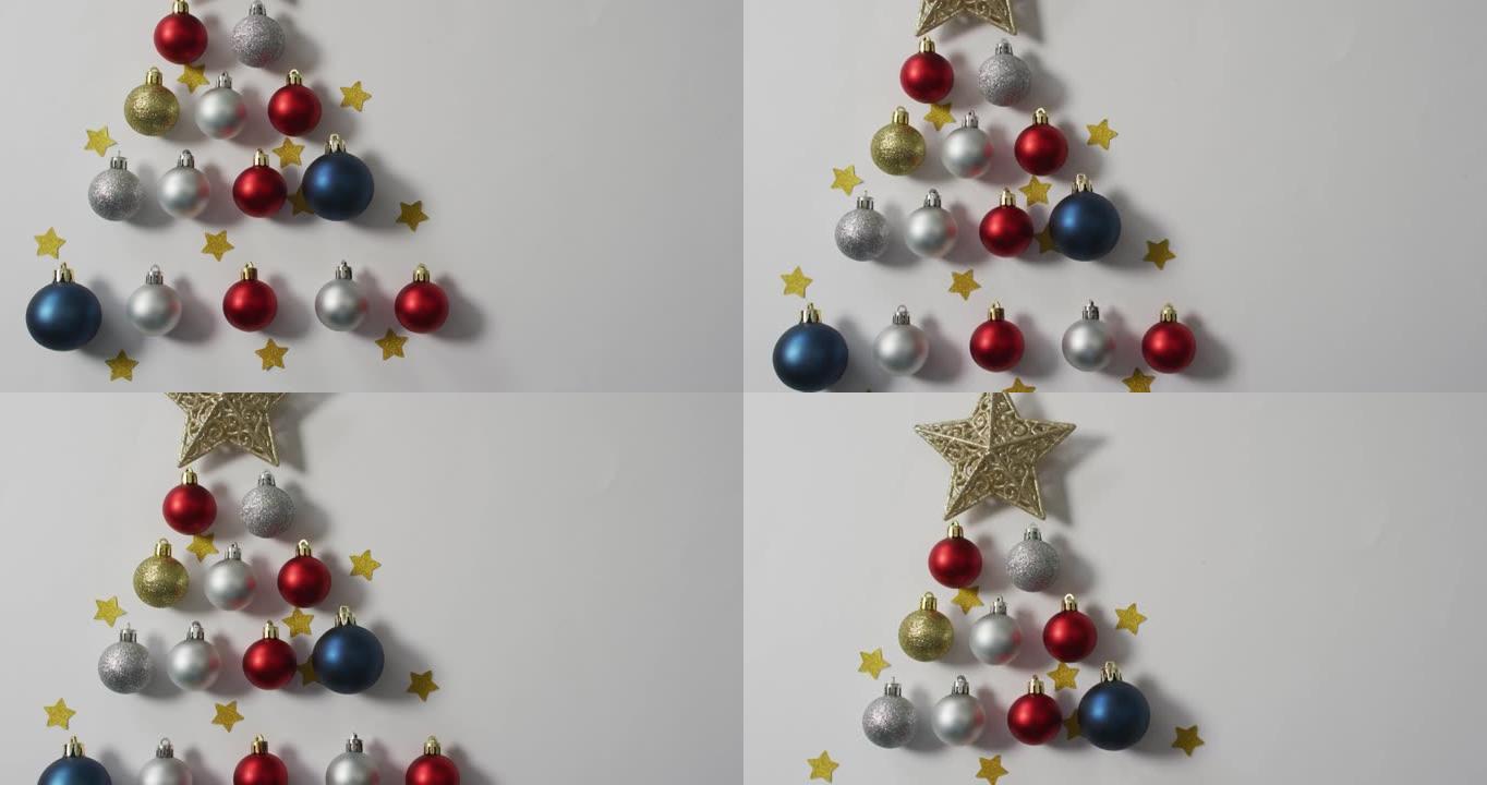 白色背景上带有小玩意和复制空间的圣诞装饰品视频