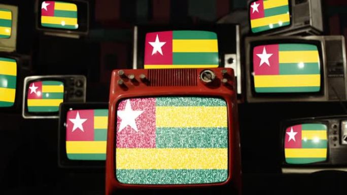 多哥国旗和复古电视。