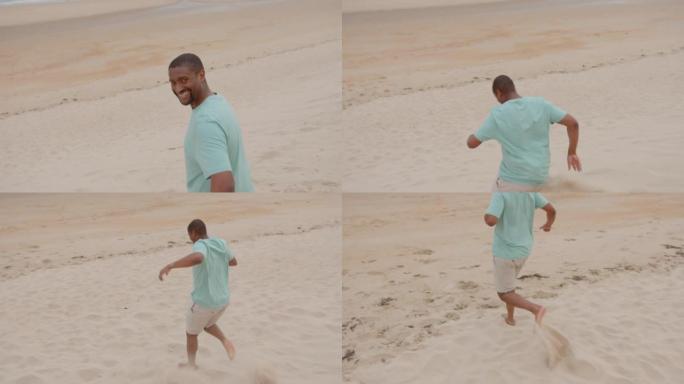 沙滩上的冒险沙滩男子脚印黑人