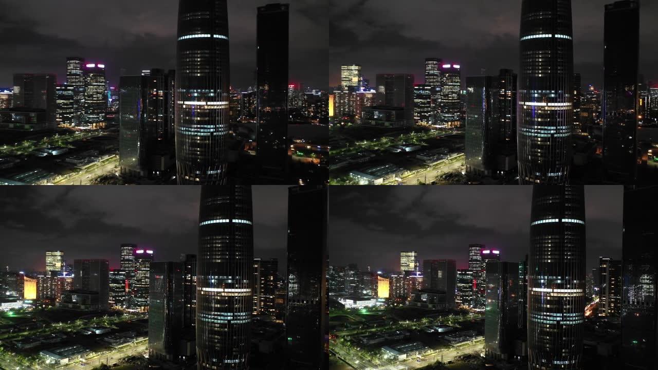 现代城市深圳夜间鸟瞰天际线