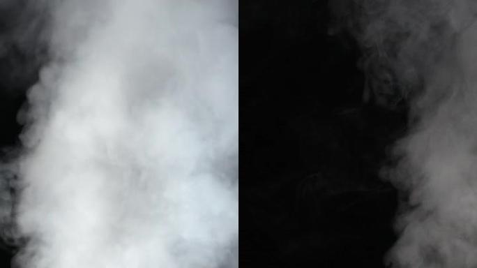 黑色背景上从下到上流动的抽象白烟