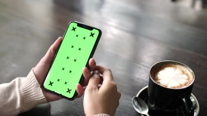 绿屏智能手机休闲电子游戏咖啡厅实拍设计开