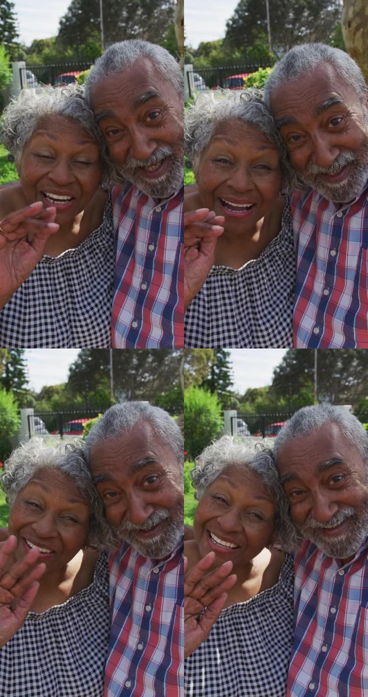 一对高级非洲裔美国夫妇进行视频通话的垂直镜头