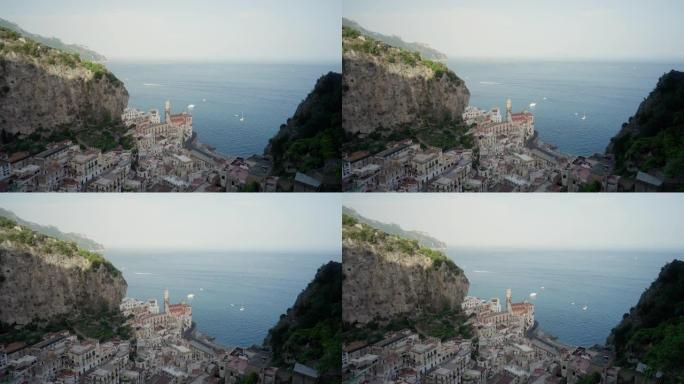 意大利海岸的景色滨海小城高视角美景俯瞰鸟