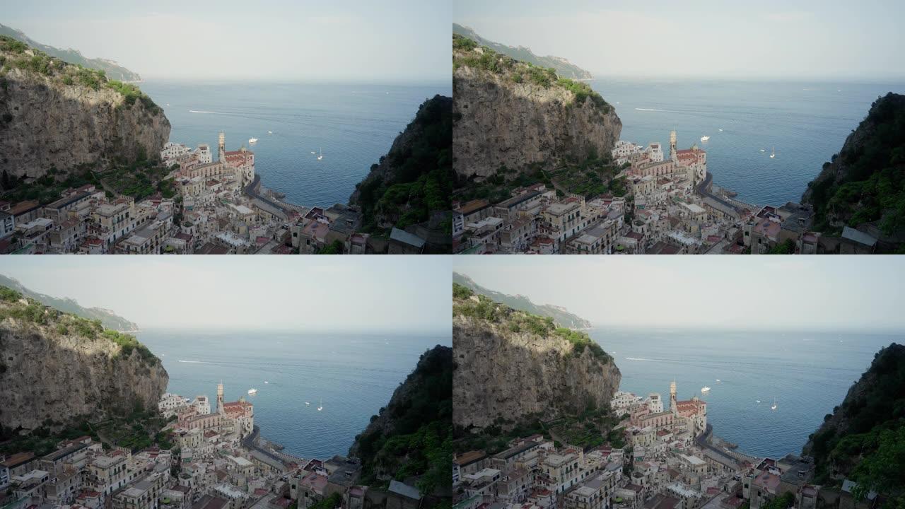 意大利海岸的景色滨海小城高视角美景俯瞰鸟