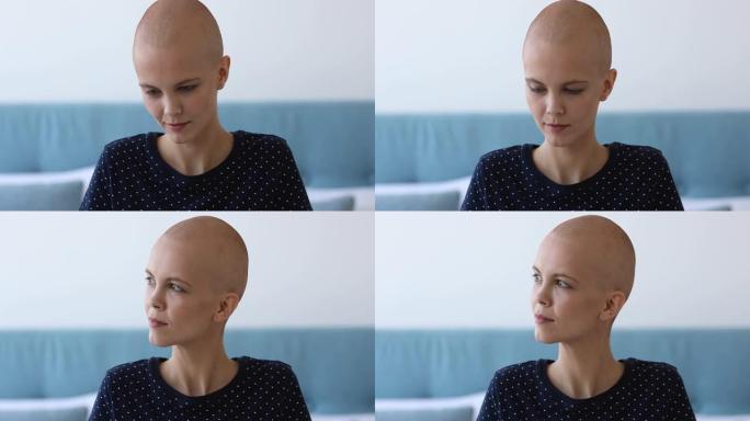 癌症患者秃头女人在思考疾病