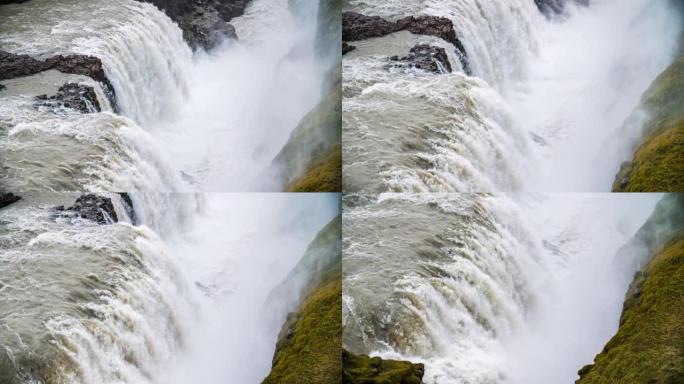 冰岛的古尔福斯瀑布-慢动作