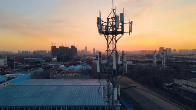 鸟瞰图通讯塔铁塔中国电信联通移动航拍信号