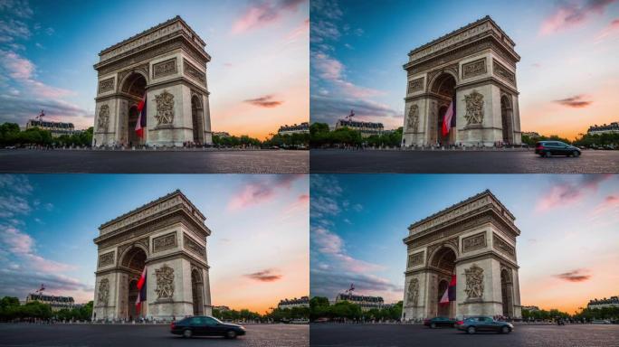 日落时分的法国巴黎凯旋门