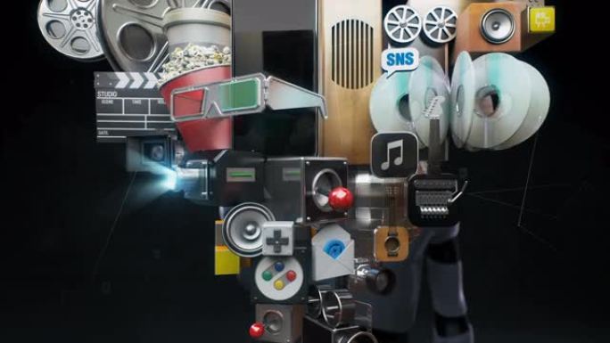 机器人触摸娱乐智能手机应用，爆炸各种娱乐内容，4k动画1。