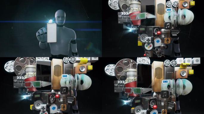 机器人触摸娱乐智能手机应用，爆炸各种娱乐内容，4k动画1。