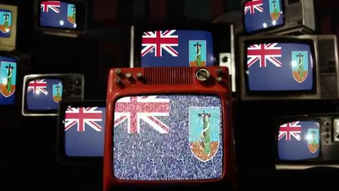 老式电视上的蒙特塞拉特国旗。