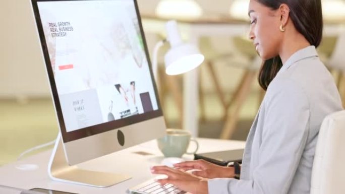 网络或平面设计师在计算机上打字并在她的办公室设计网站。女性做数字创意策划编辑app版面更好的用户体验