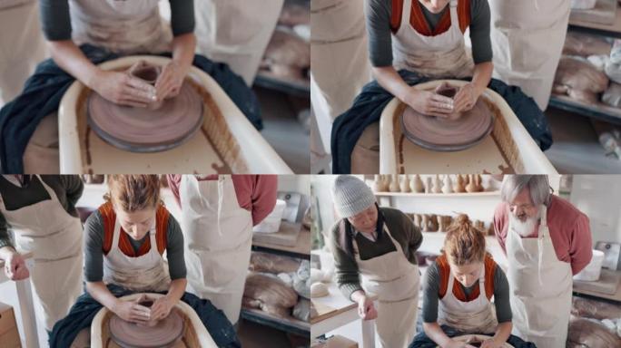陶艺老师，工作室和车间学习，培训和教学给高级夫妇在工艺轮上的创造力，粘土和雕塑过程。艺术家帮助小组上