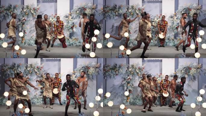 非洲人黑人在婚礼舞台上开心跳舞载歌载舞