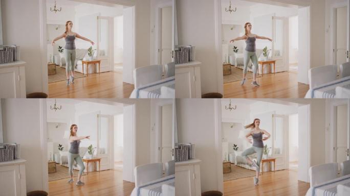 美女跳舞练习芭蕾舞演员在家排练优美舞步4k
