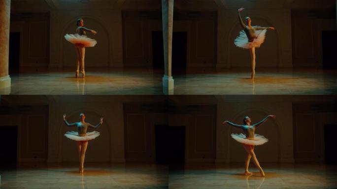 美丽的古典芭蕾舞女舞者的电影镜头