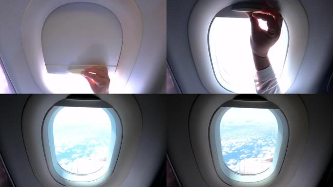 打开飞机窗窗外飞翔客机