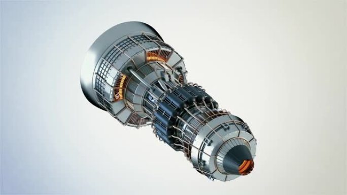 工业4.0产生工程汽轮机的概念。投影中电动飞机发动机的无缝旋转部分。运动的三维分析技术过程强大的科学