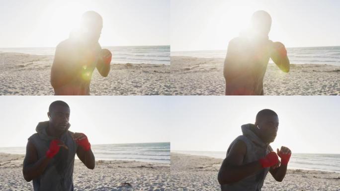 专注于非裔美国人拳击，在海边户外锻炼