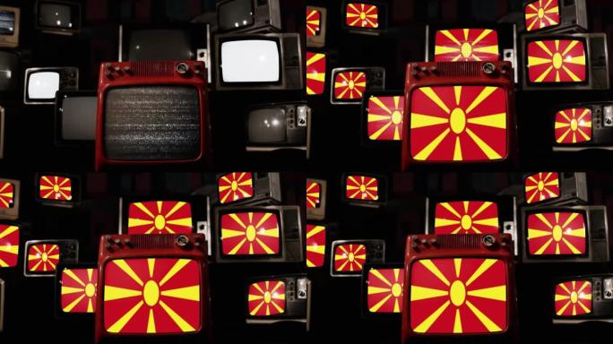 北马其顿国旗和老式电视。4k分辨率。