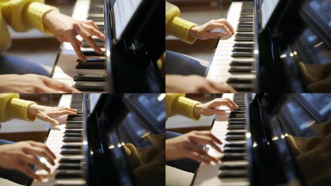 一位女士弹钢琴的特写镜头
