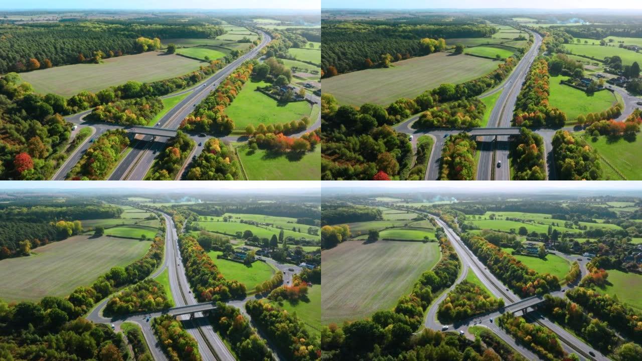 英国高速公路上交通的无人机视图