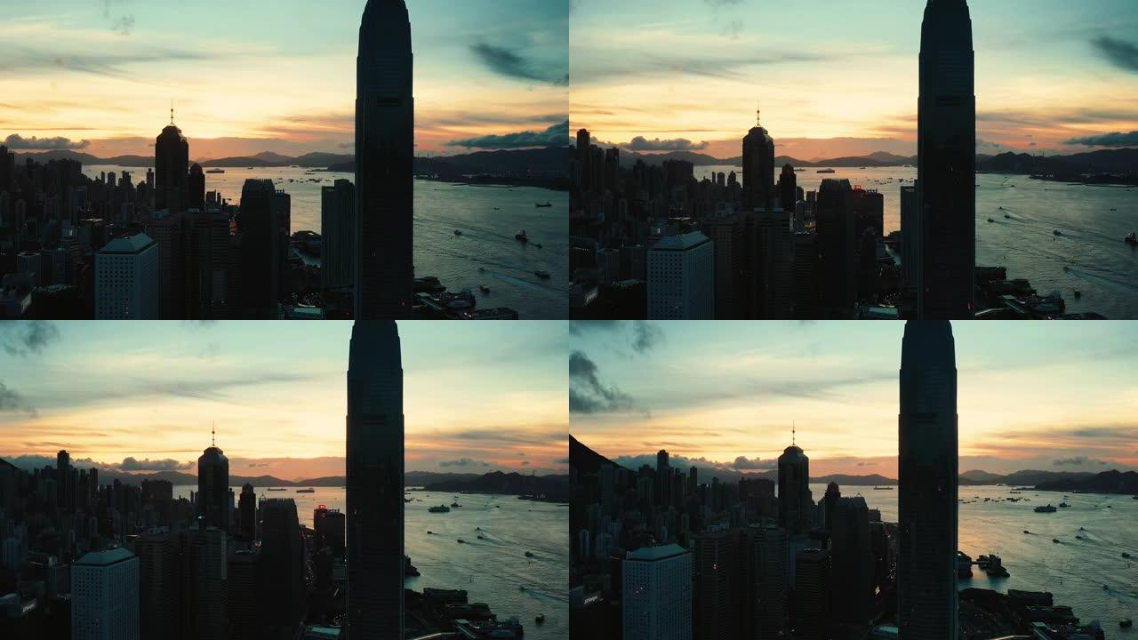 日落时的香港大厦背影大楼背影黎明区