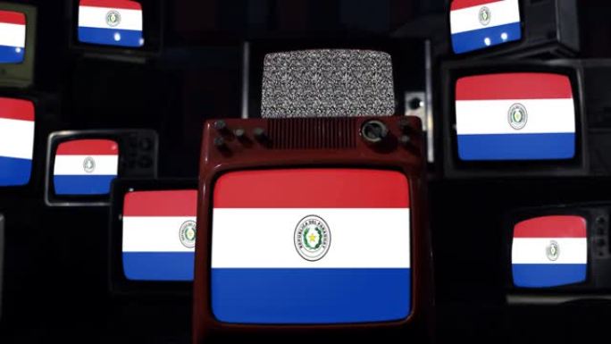 巴拉圭国旗和复古电视。