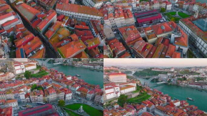 葡萄牙波尔图老城区的无人机景观视图
