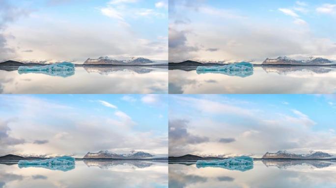 Jokulsarlon泻湖无缝环中的云景和冰山的延时拍摄