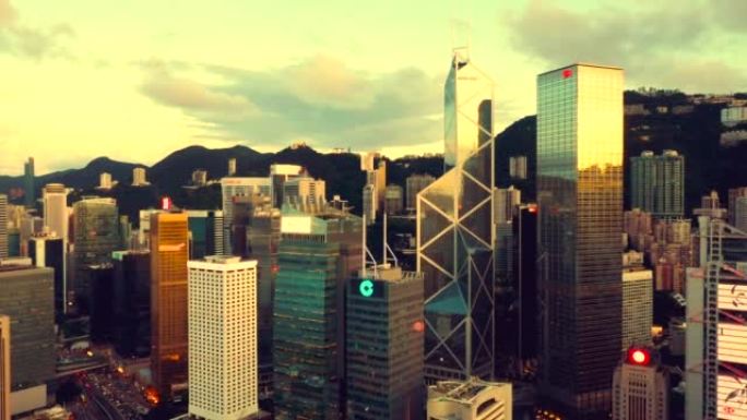 香港日落无人机景观