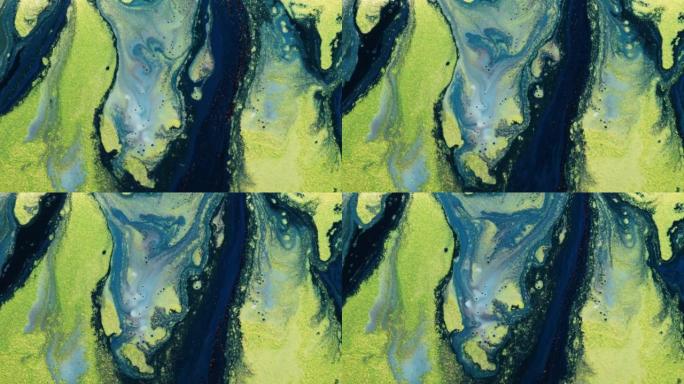 带有深蓝色，黄色和绿色油漆的抽象背景。创意空间艺术设计的抽象背景