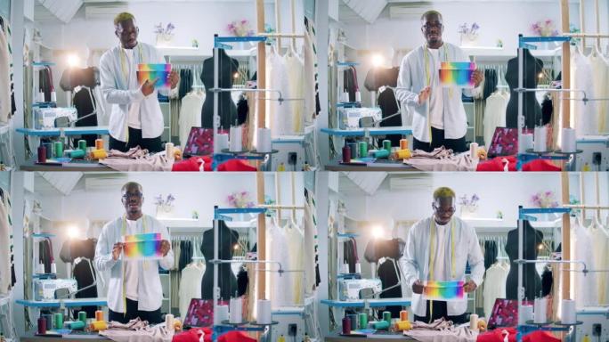 非洲裁缝正在解释相机的光谱
