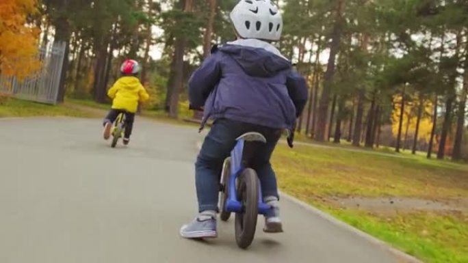 两个骑平衡自行车的小孩