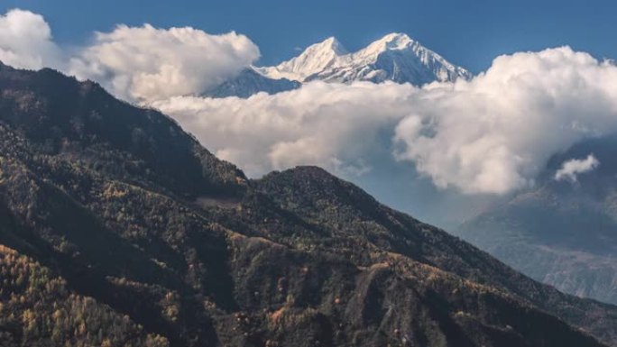 云层之上的贡嘎山山川原始森林意境